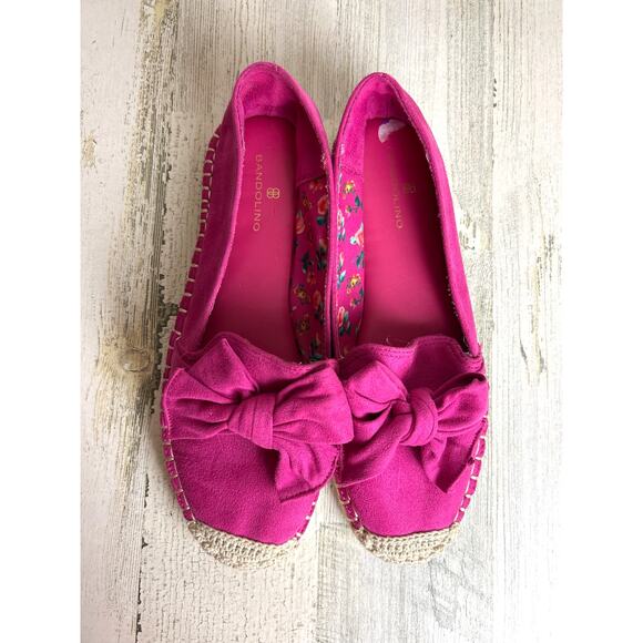 Bandolino Women’s 8 Pink Suede Bow Espadrille Flat Loafer Slip-On Shoes NEW - Picture 2 of 9